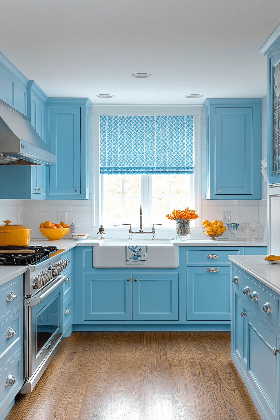 blue and white kitchen cabinets