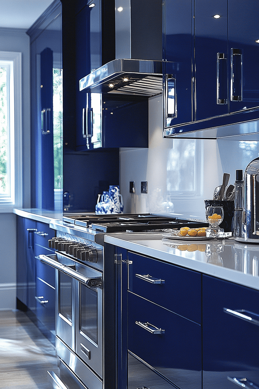 blue and white kitchen cabinets