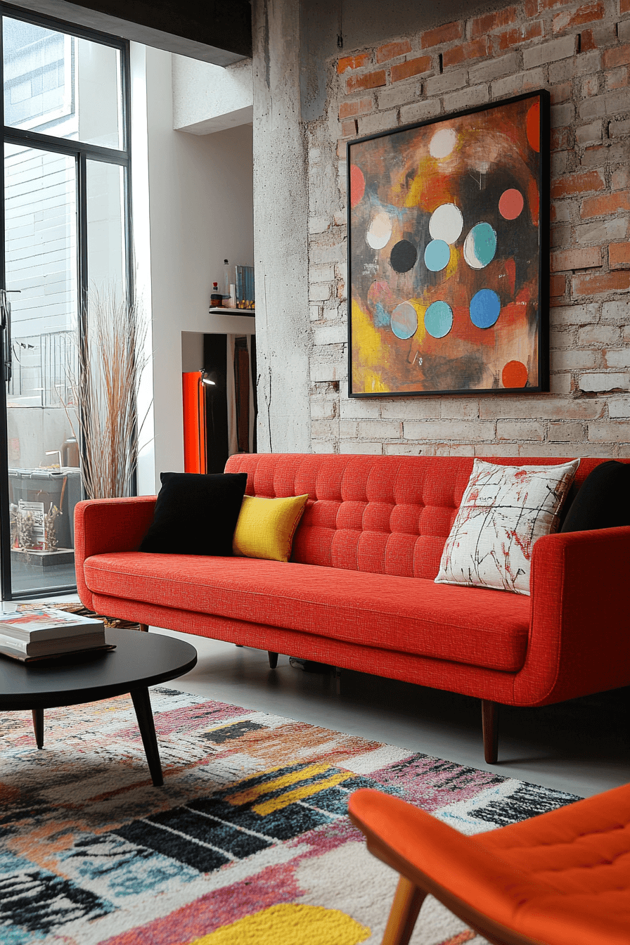 red couch living room