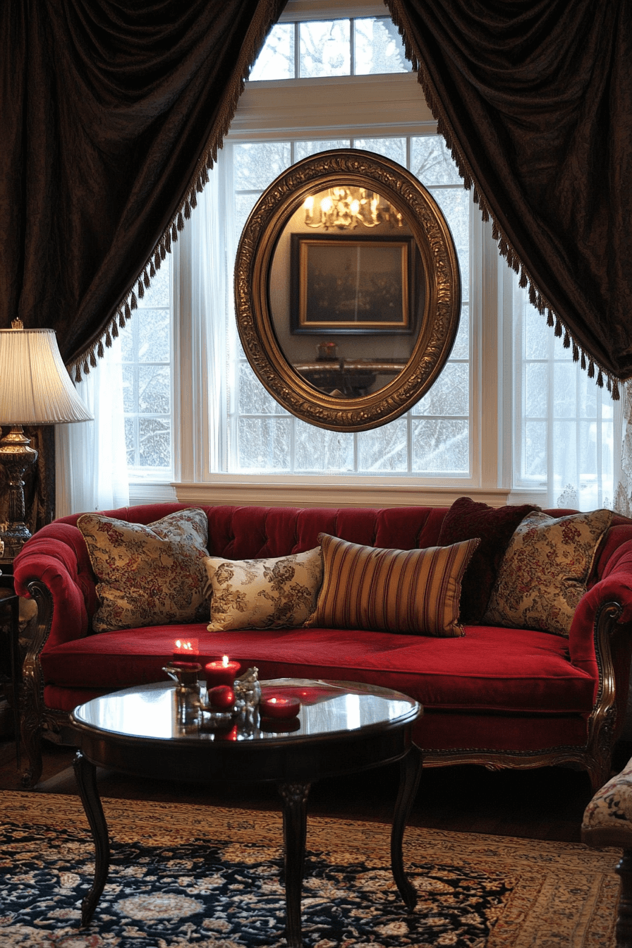 red couch living room