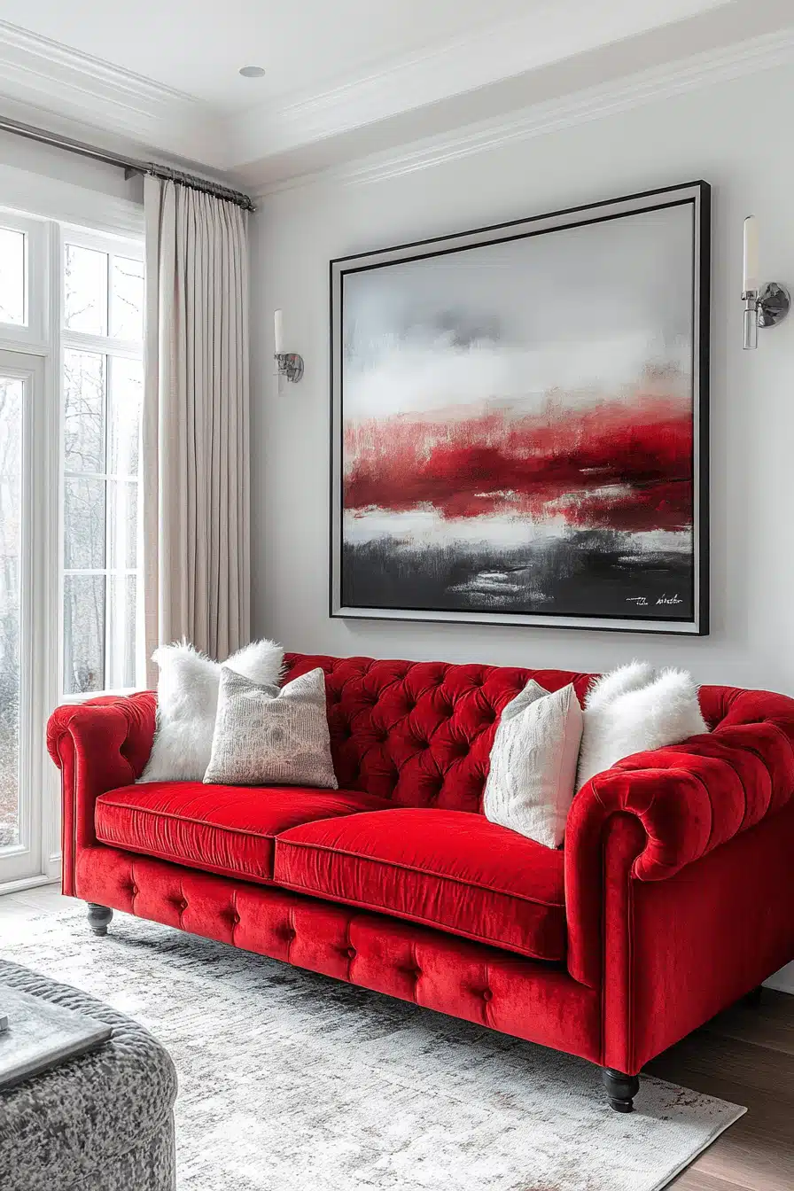 red couch living room