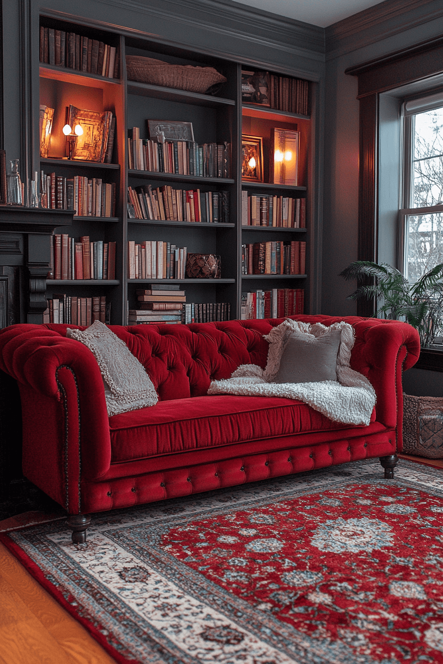 red couch living room