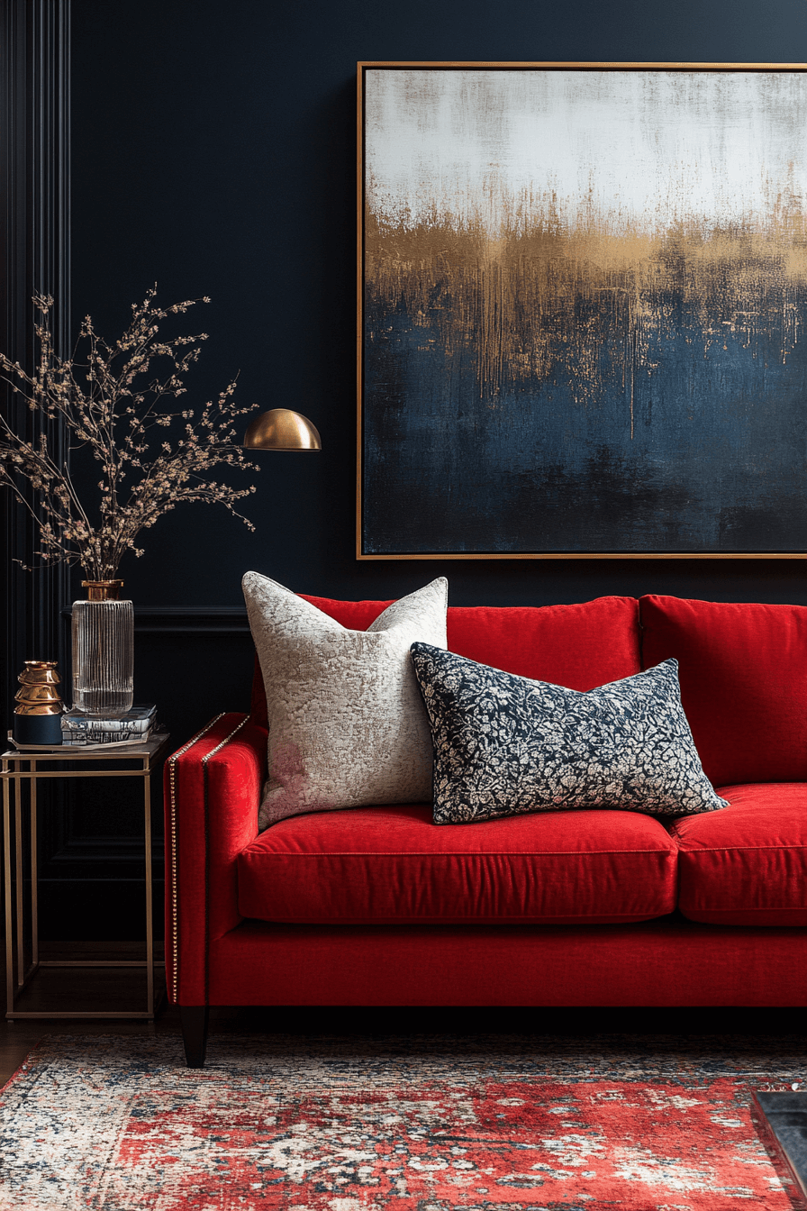 red couch living room