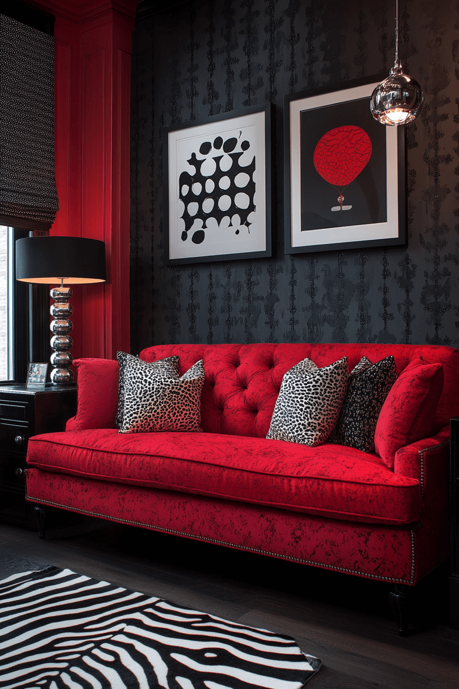red couch living room
