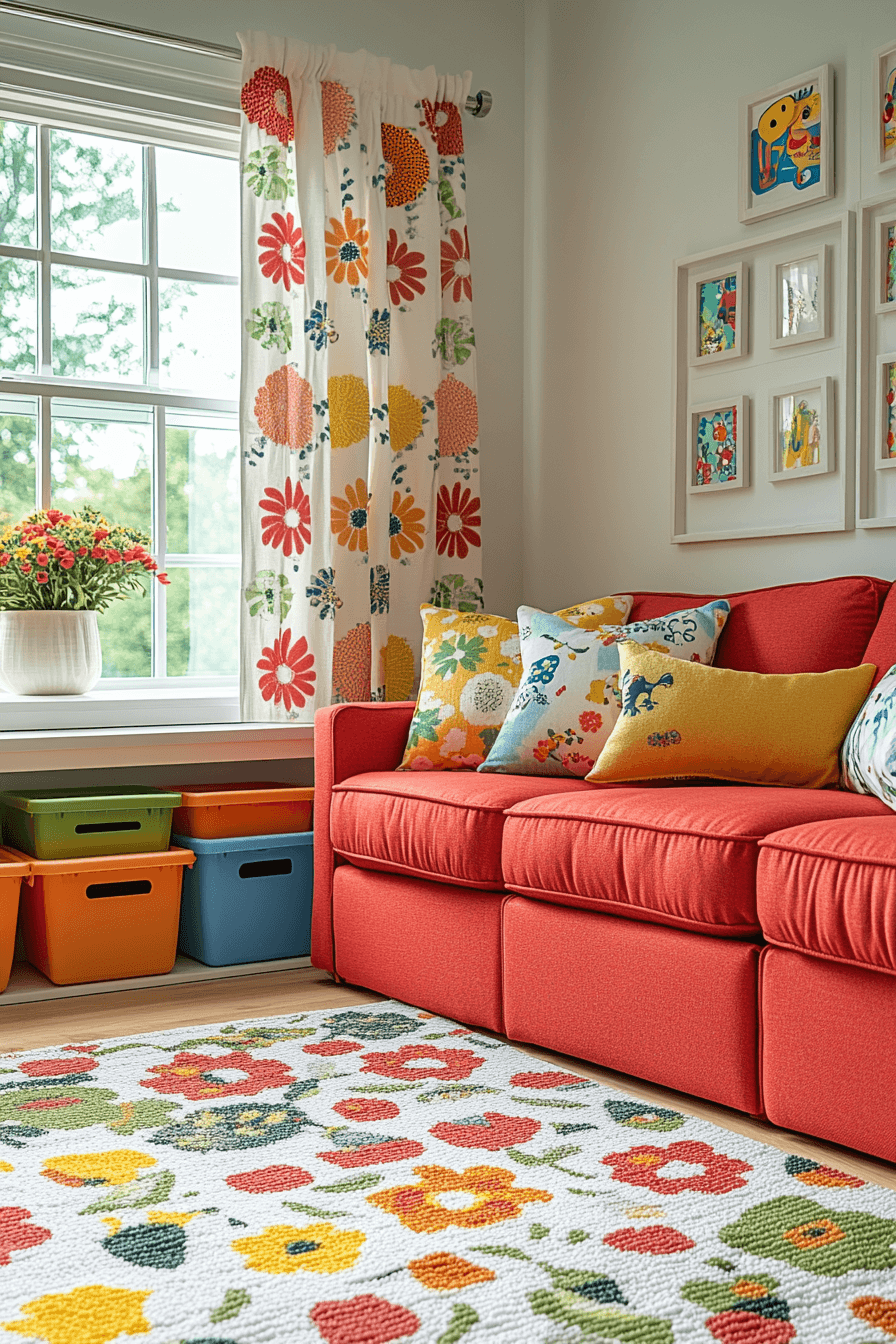 red couch living room