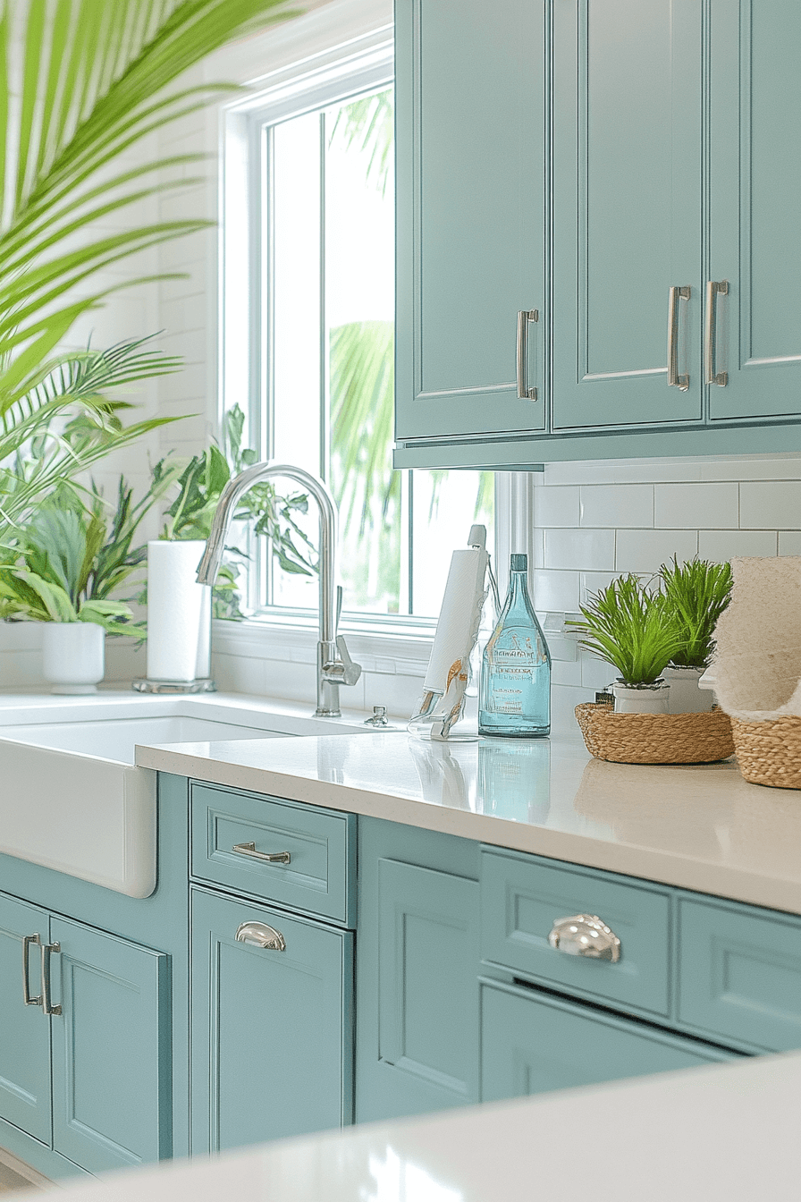 blue and white kitchen cabinets