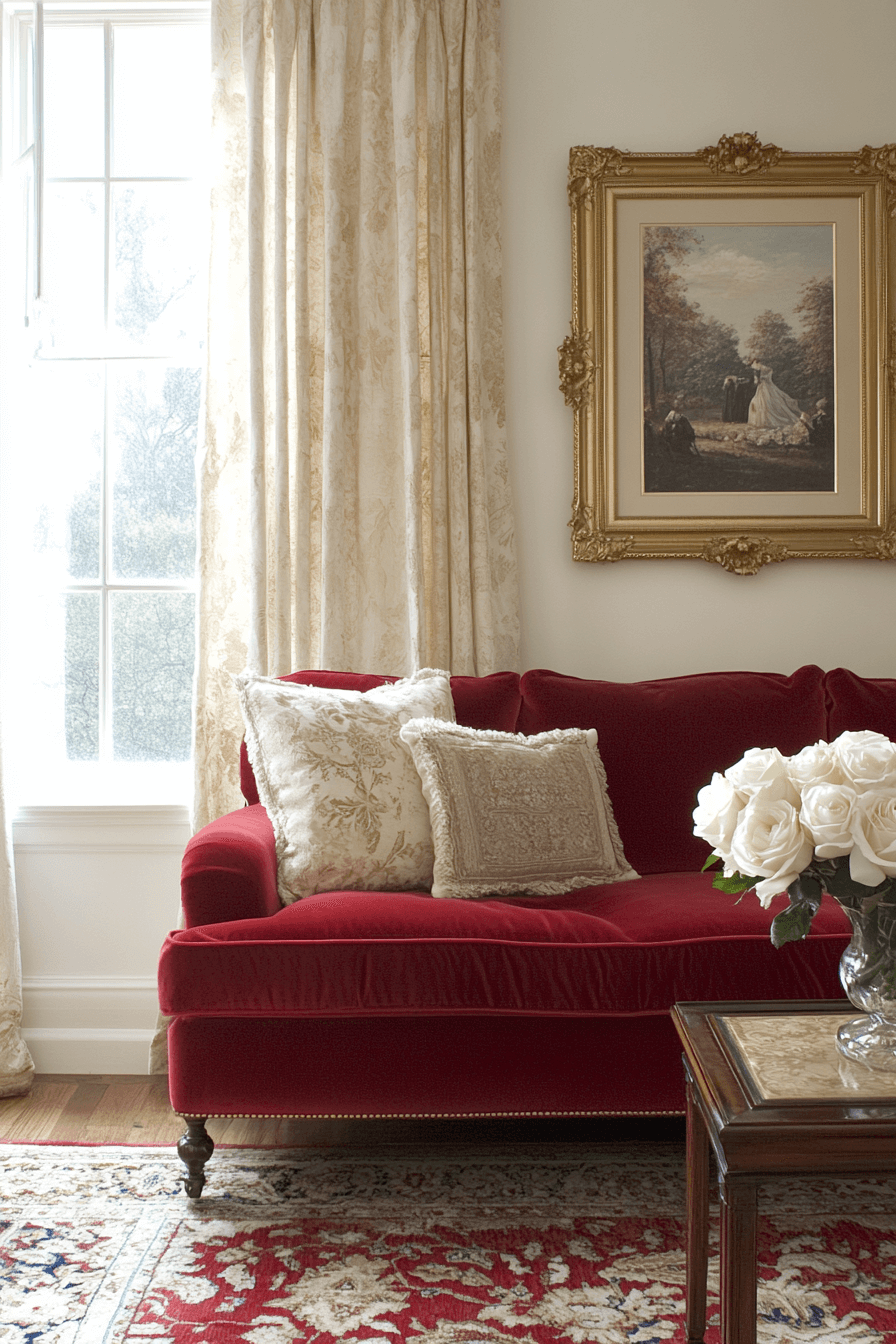red couch living room