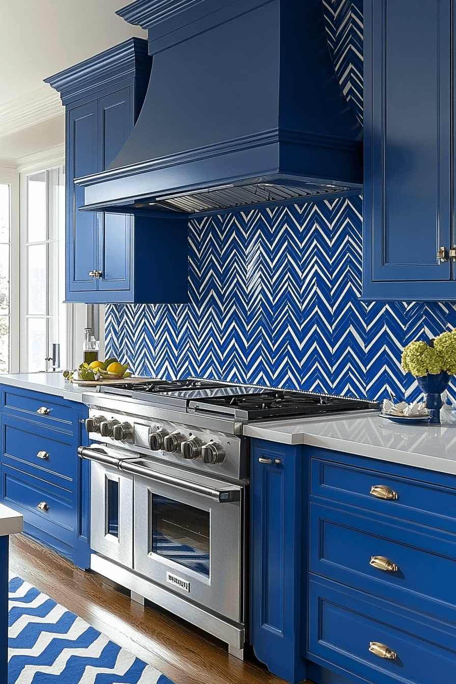 blue and white kitchen cabinets
