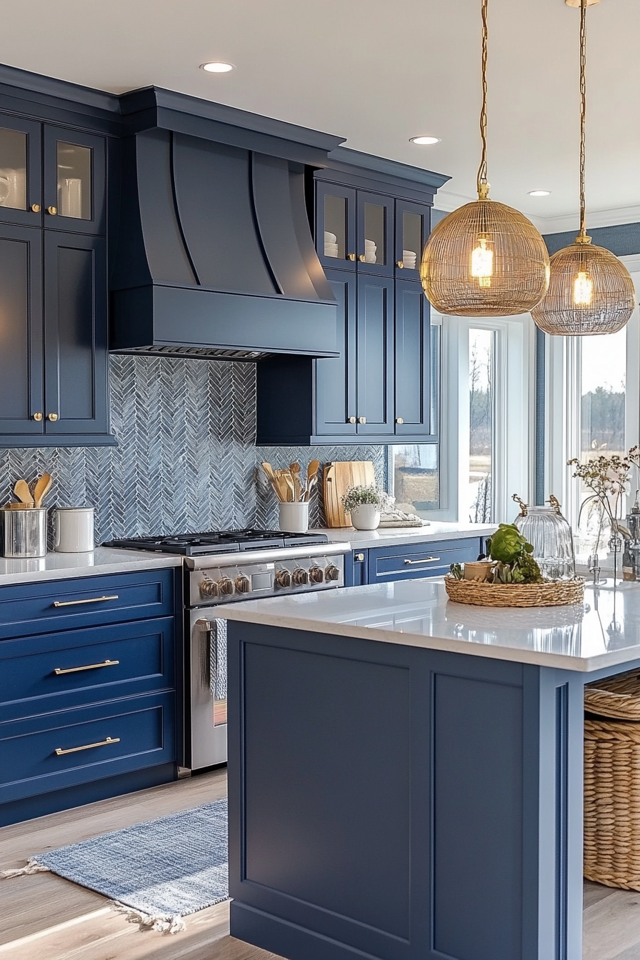 blue and white kitchen cabinets