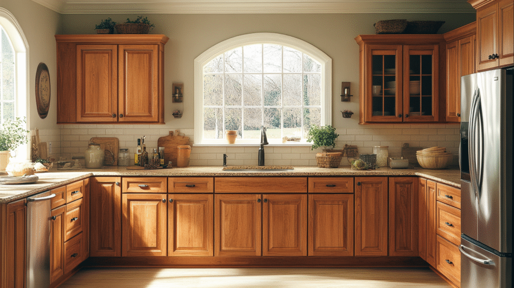warm wood kitchen cabinets