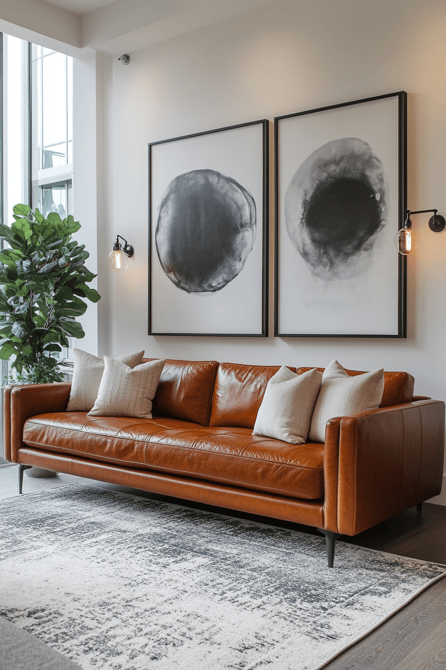 cognac couch living room ideas