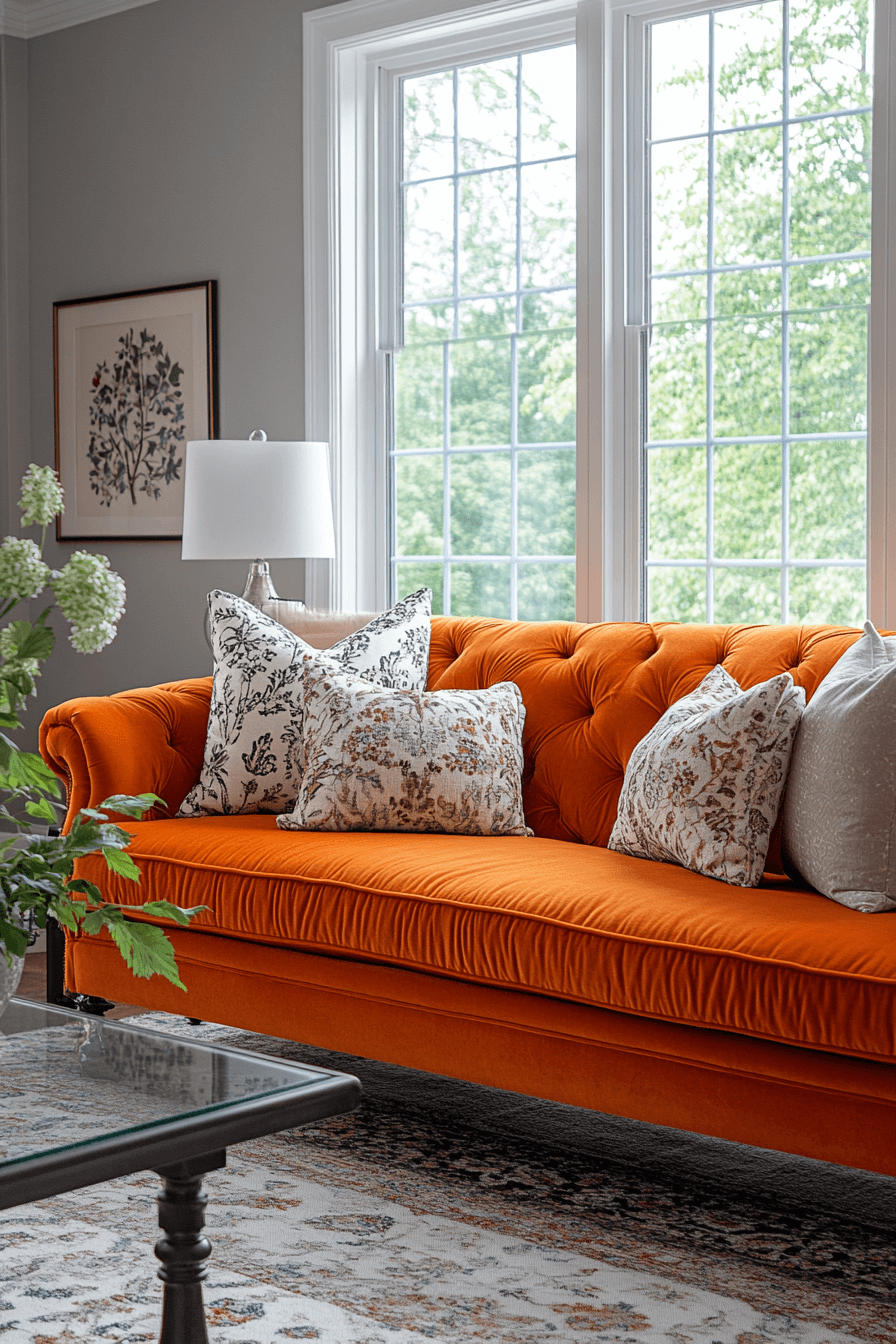 orange couch living room