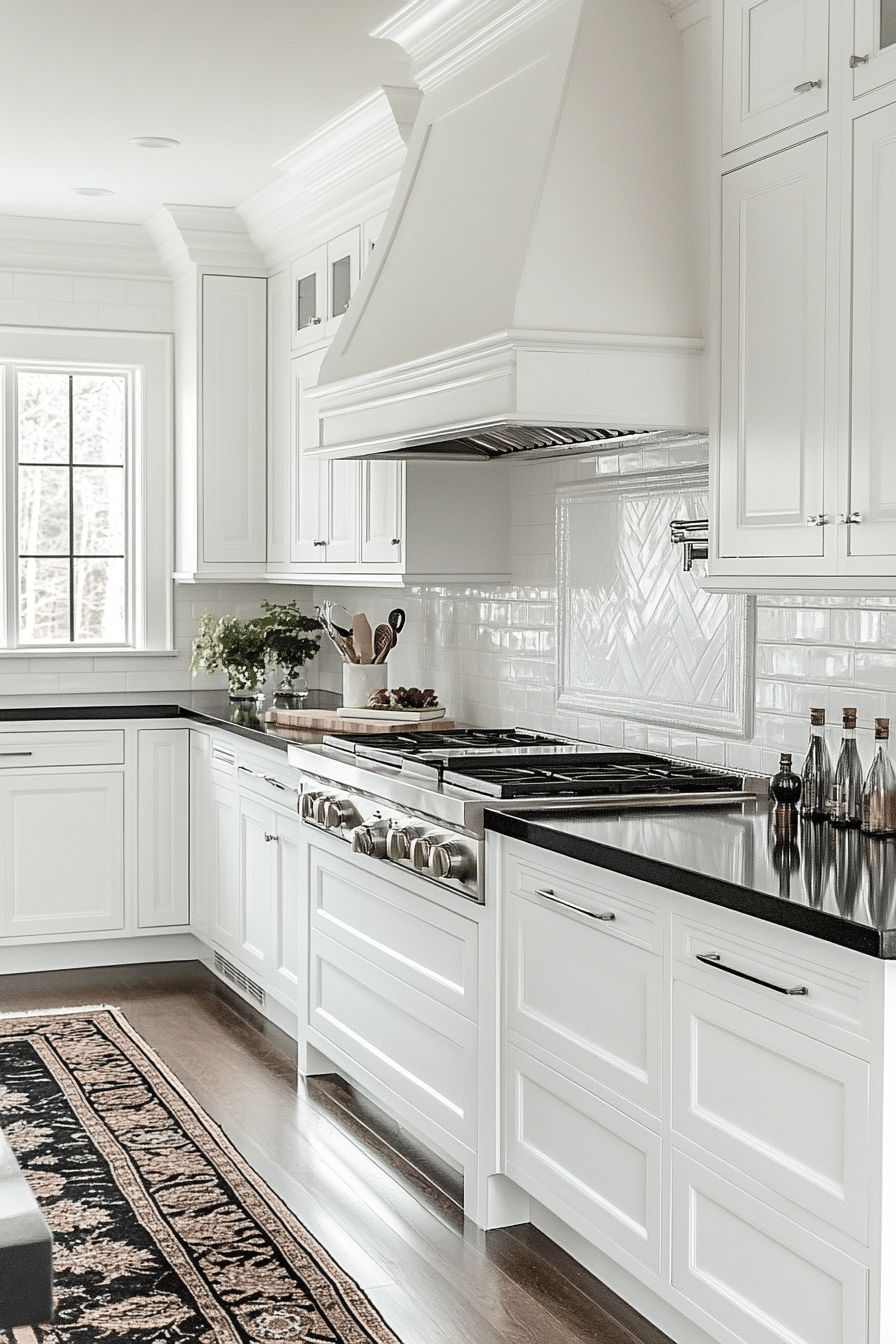 white cabinets black countertops