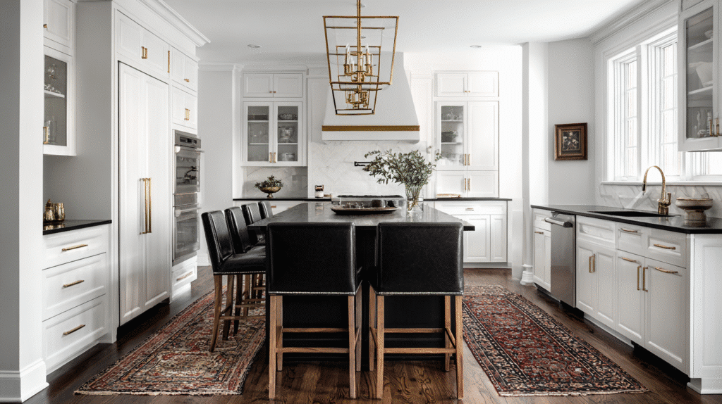 white cabinets black countertops