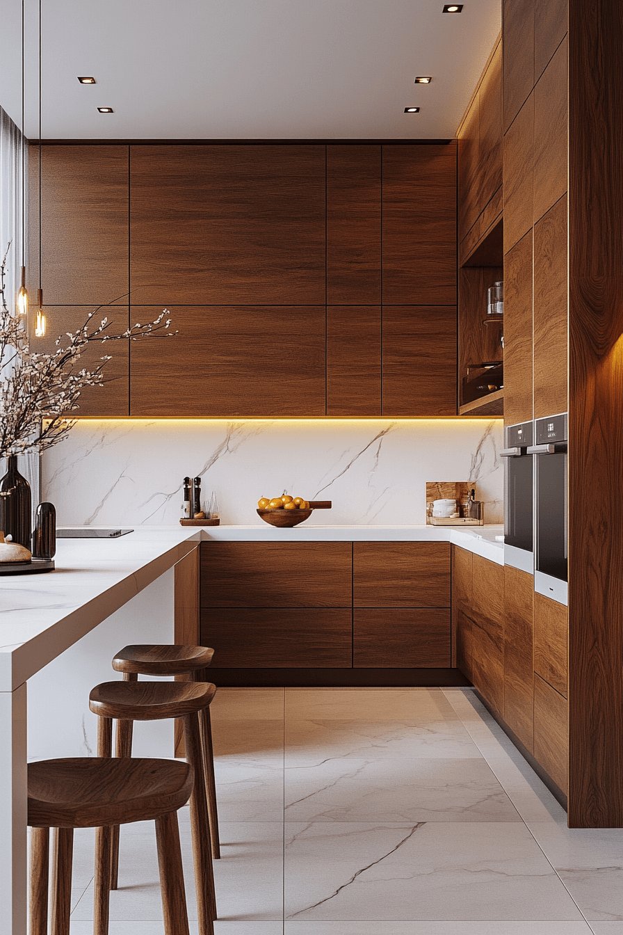 oak cabinets with white countertops