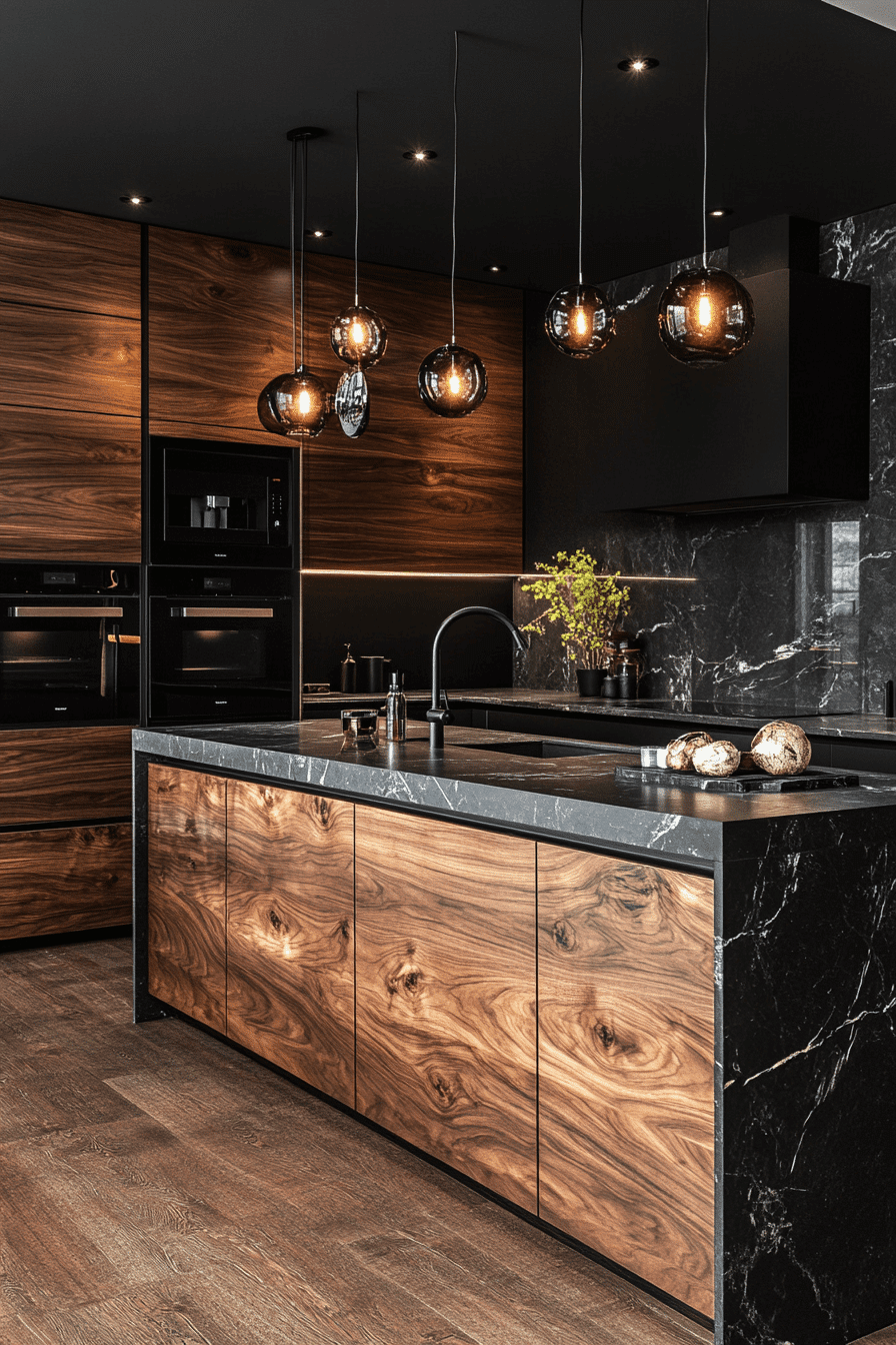 black and wood kitchen