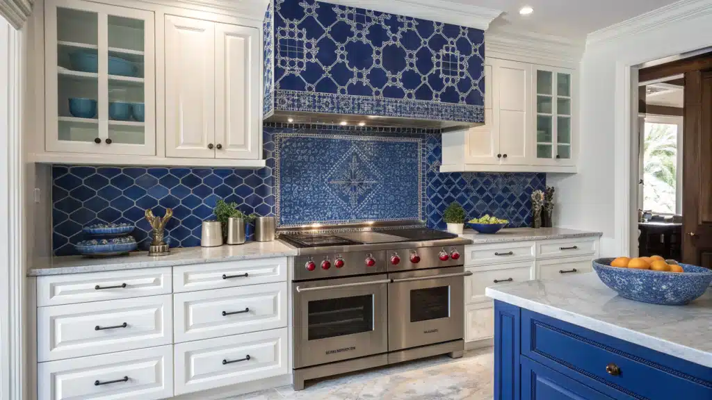 blue backsplash kitchen