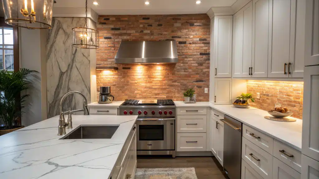 brick backsplash kitchen