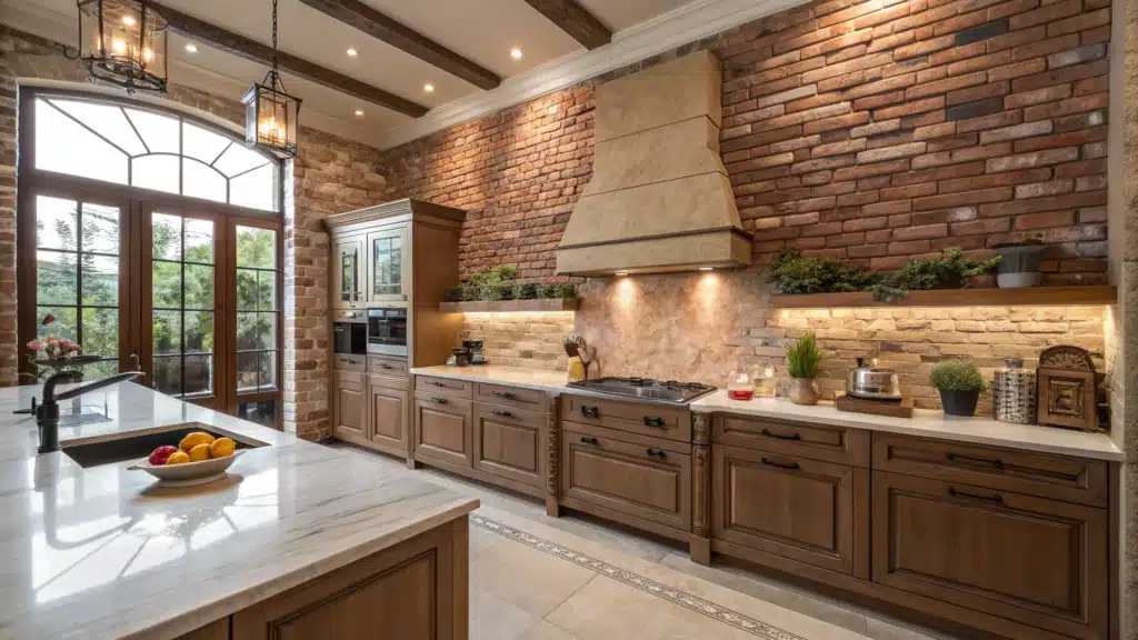 brick backsplash kitchen