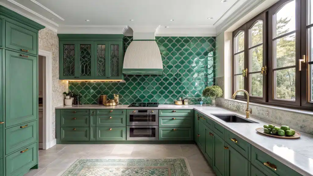 green backsplash kitchen