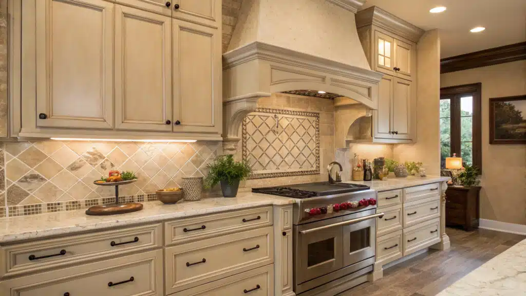 neutral backsplash kitchen