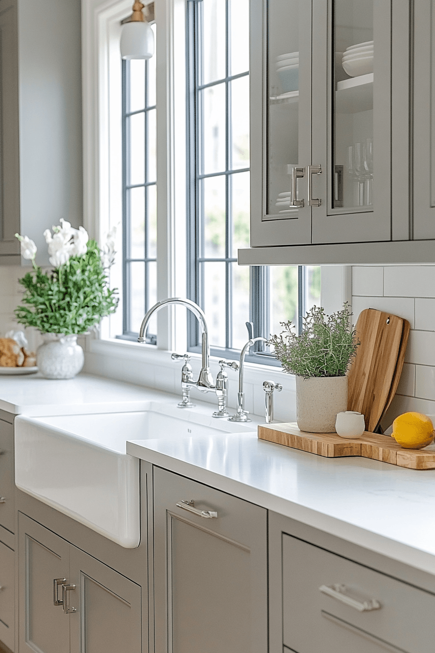 Grey Cabinets White Countertops