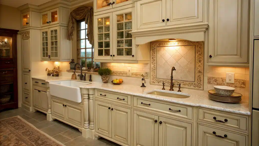 antique cream kitchen cabinets