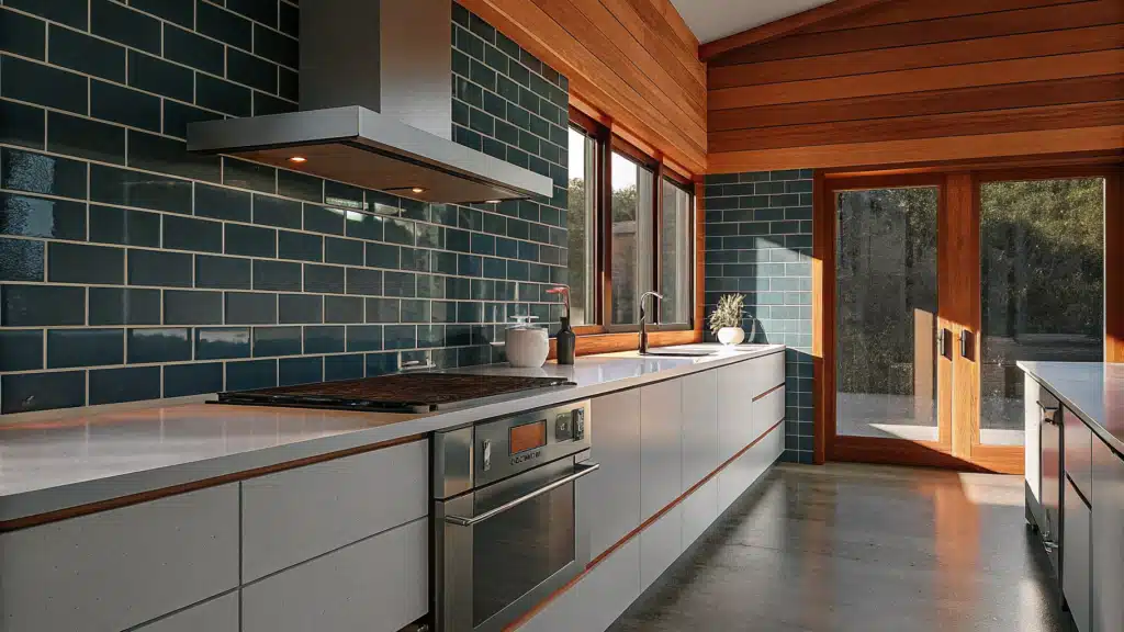 blue tile backsplash kitchen