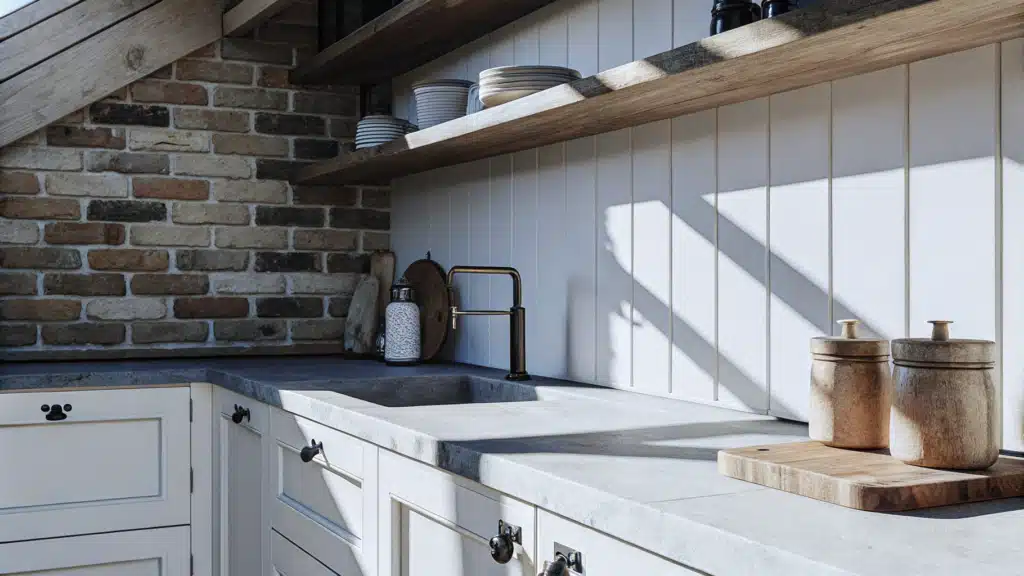 farmhouse kitchen brick backsplash