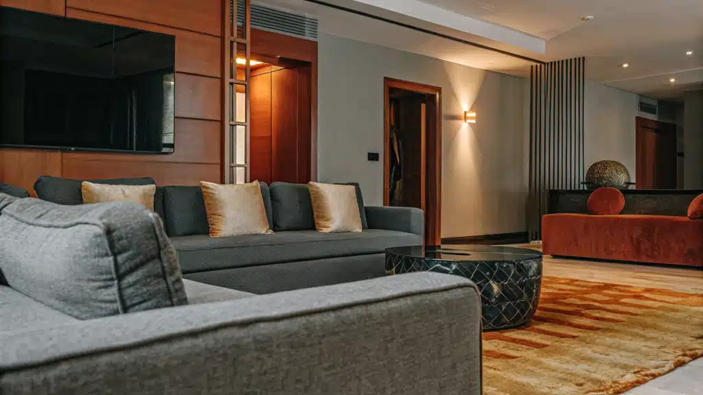grey and beige living room