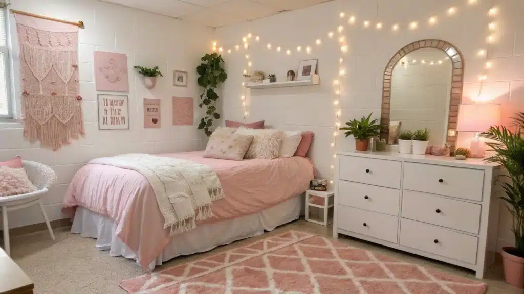 pink dorm room decor