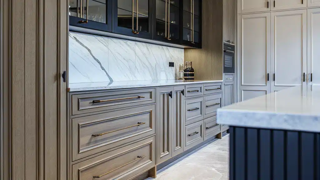 taupe kitchen cabinets