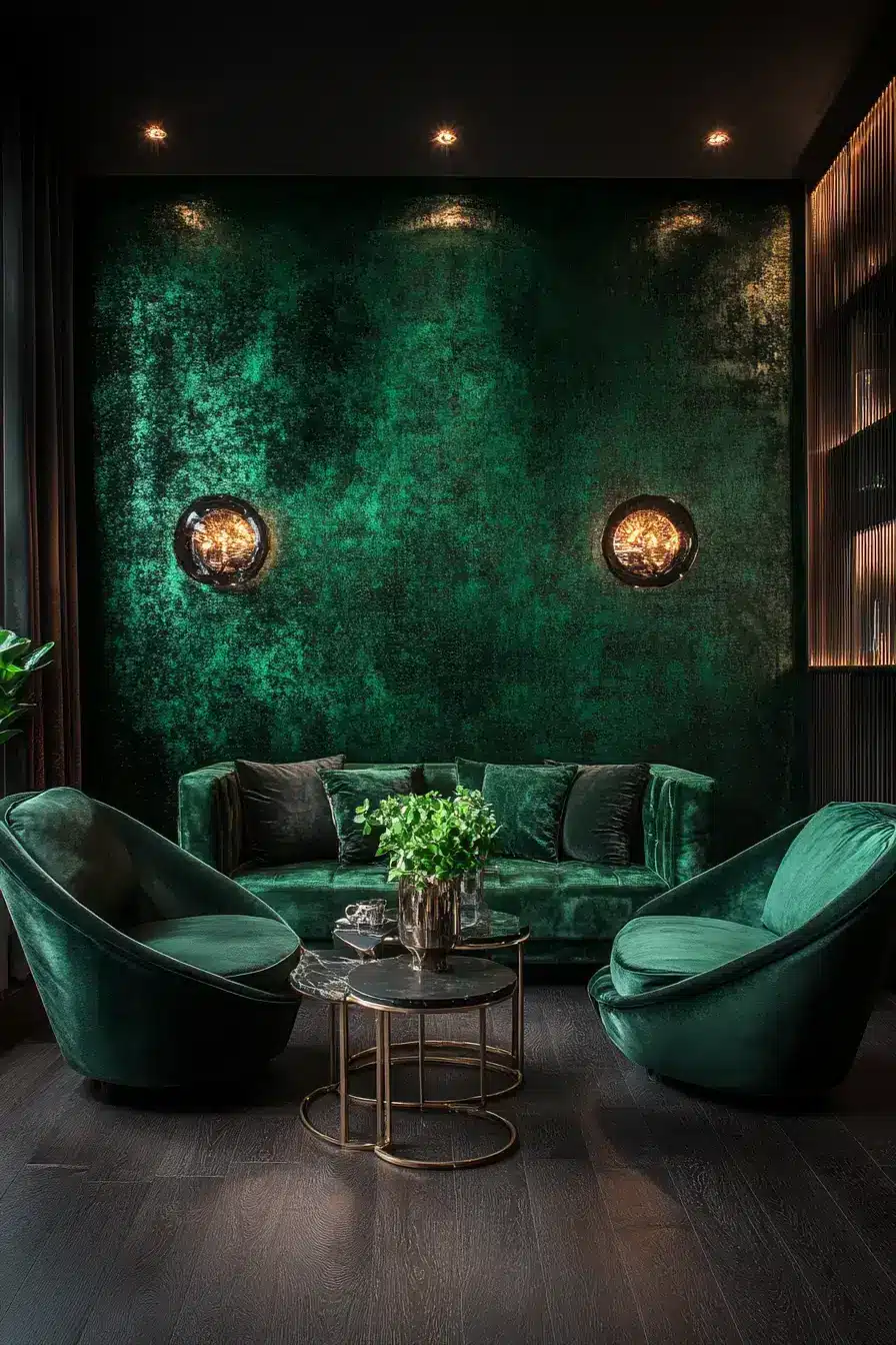 emerald green living room