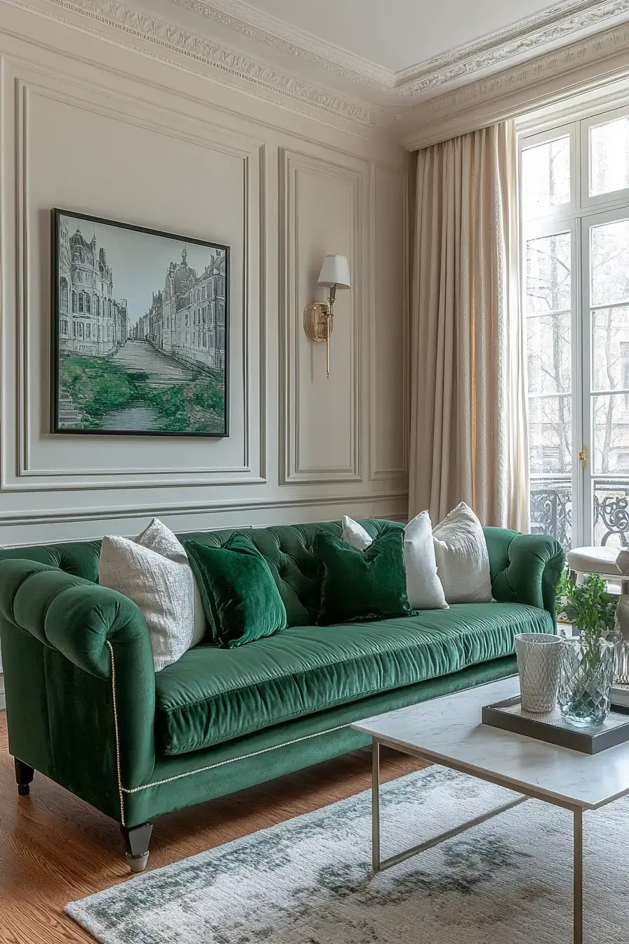 emerald green living room