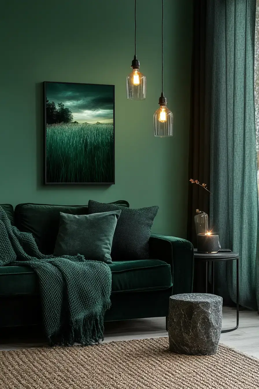 emerald green living room