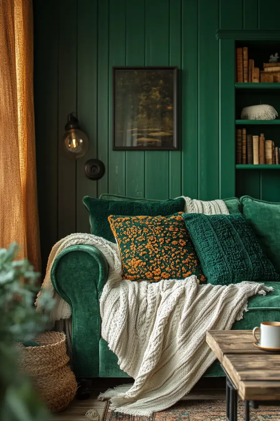 emerald green living room