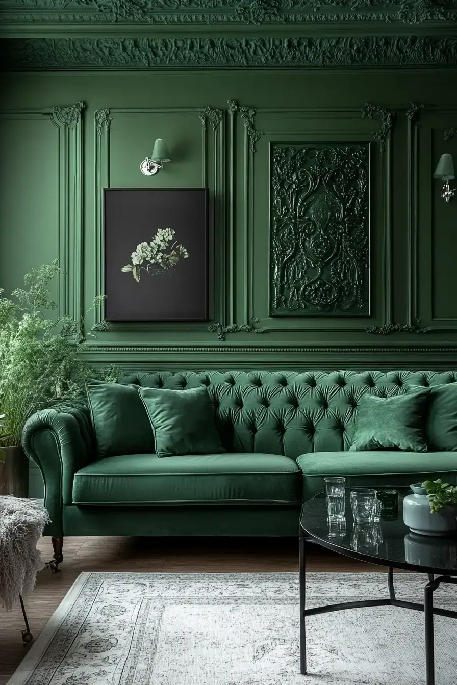 emerald green living room