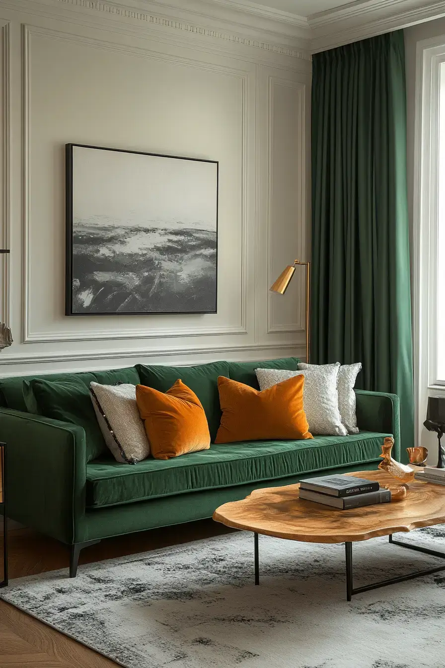 emerald green living room