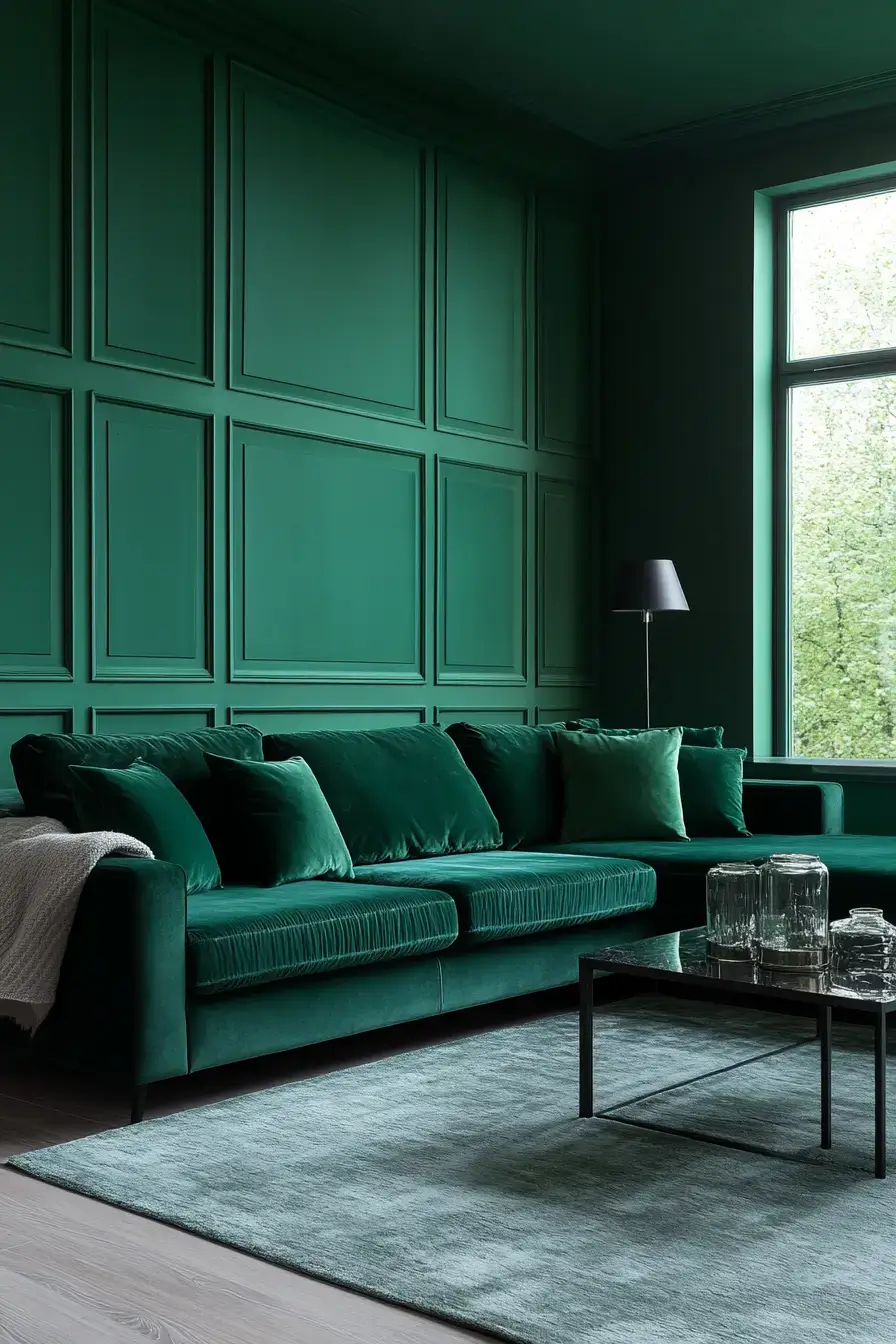emerald green living room
