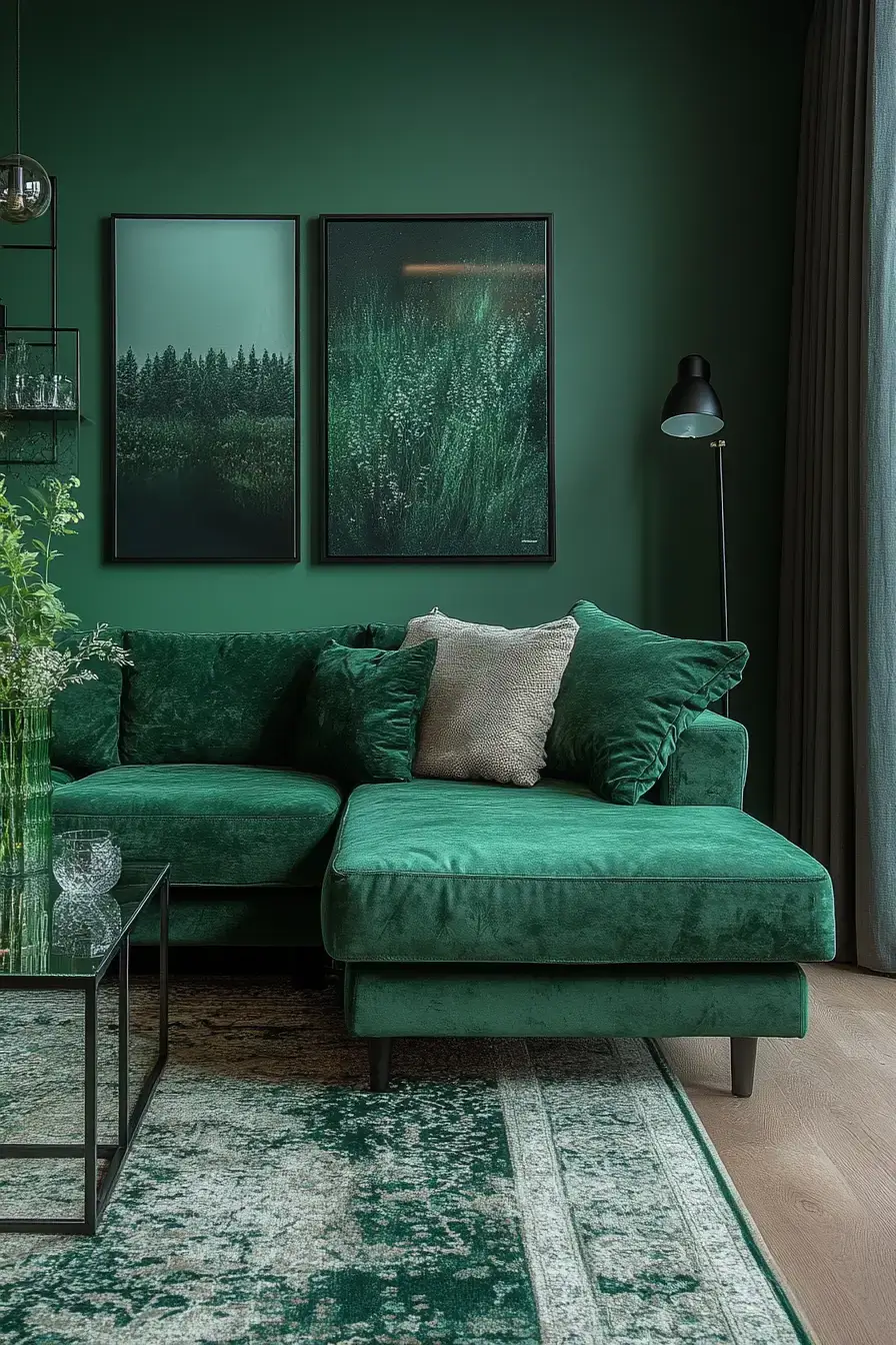 emerald green living room