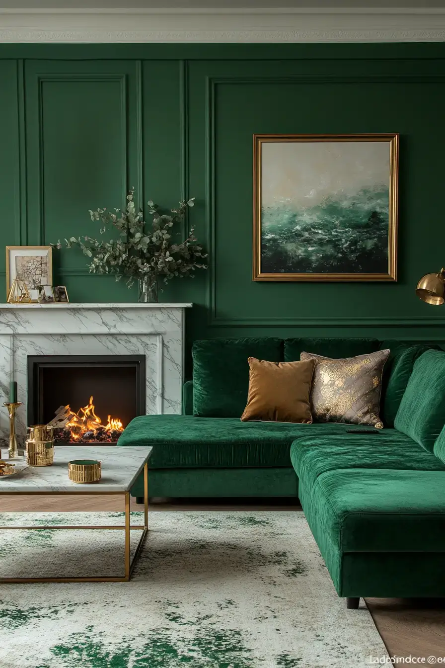 emerald green living room