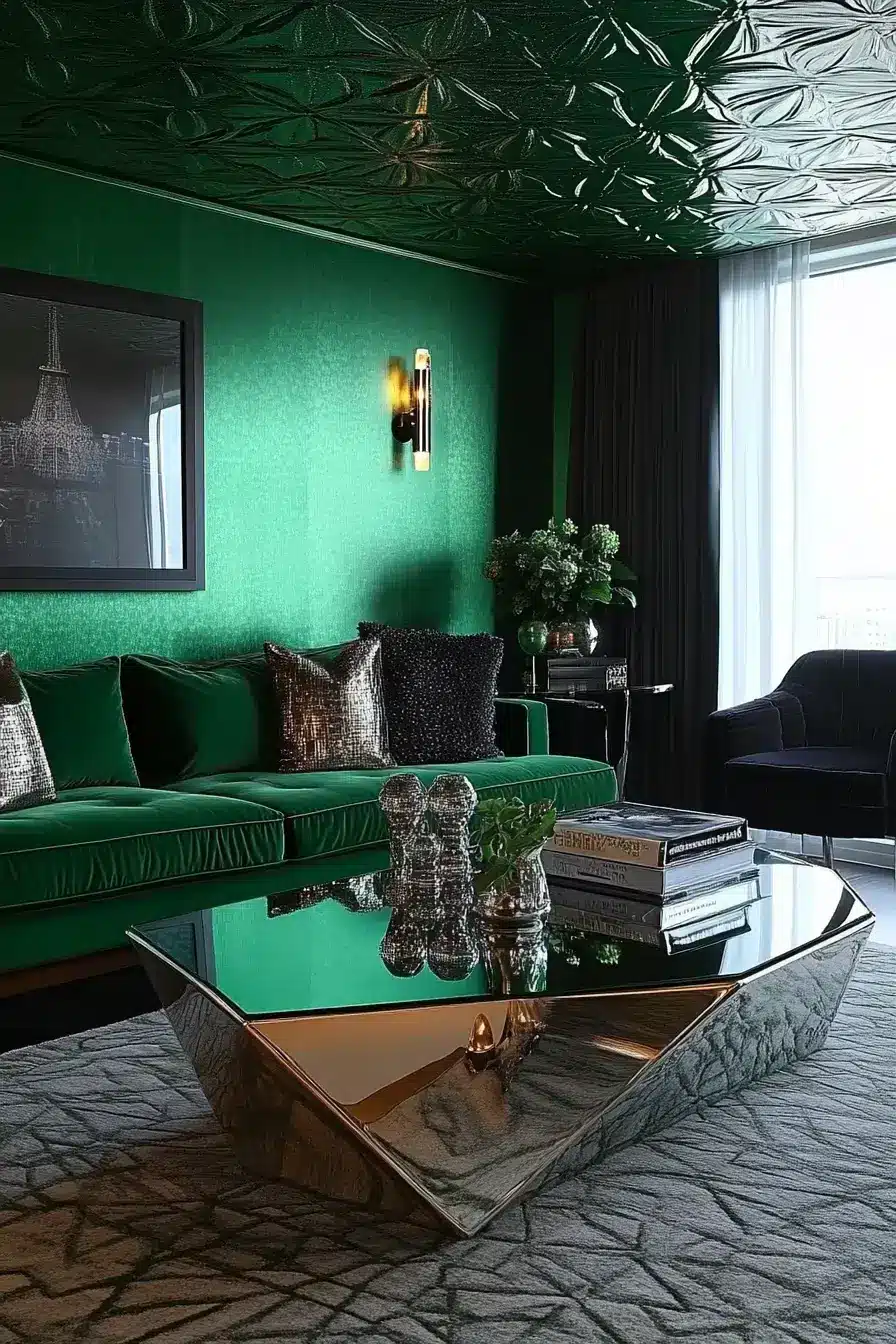 emerald green living room