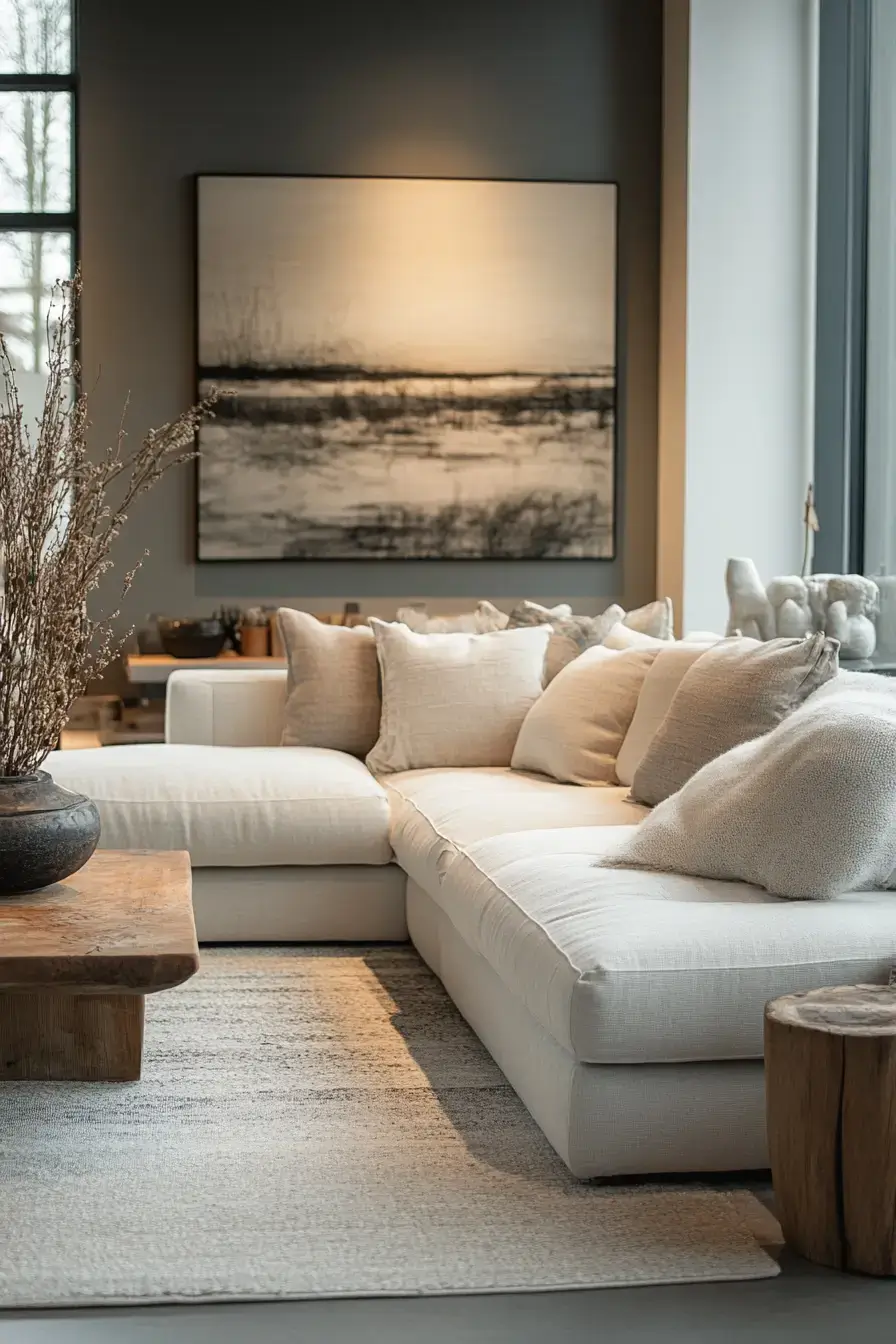 grey and beige living room