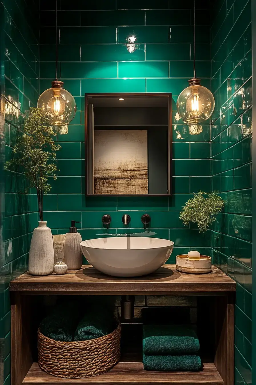 emerald green bathroom