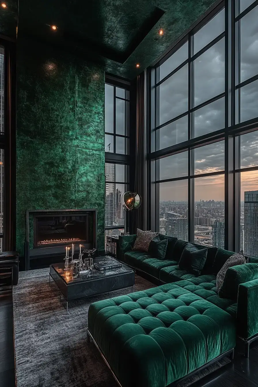 emerald green living room
