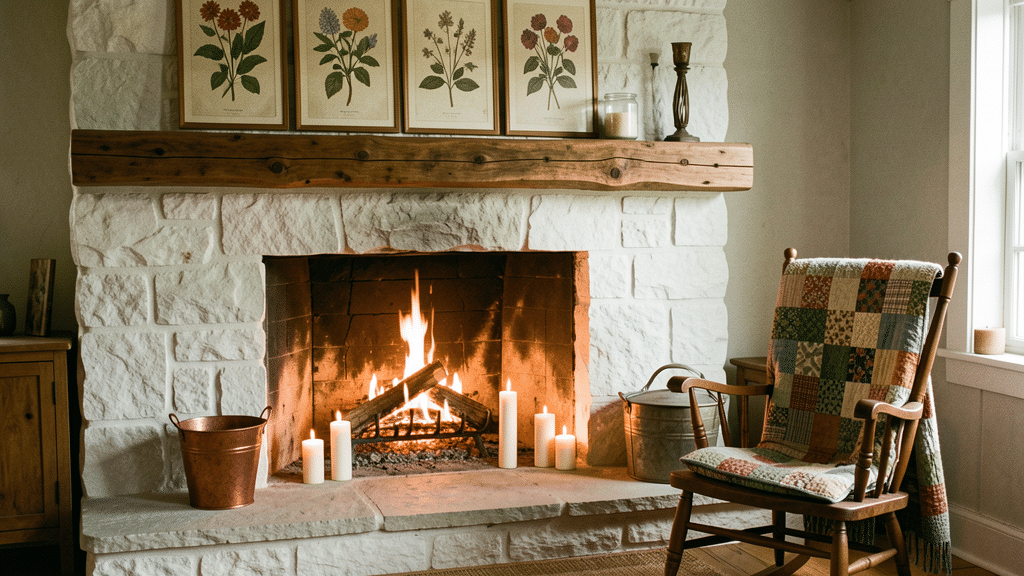 rustic farmhouse fireplace