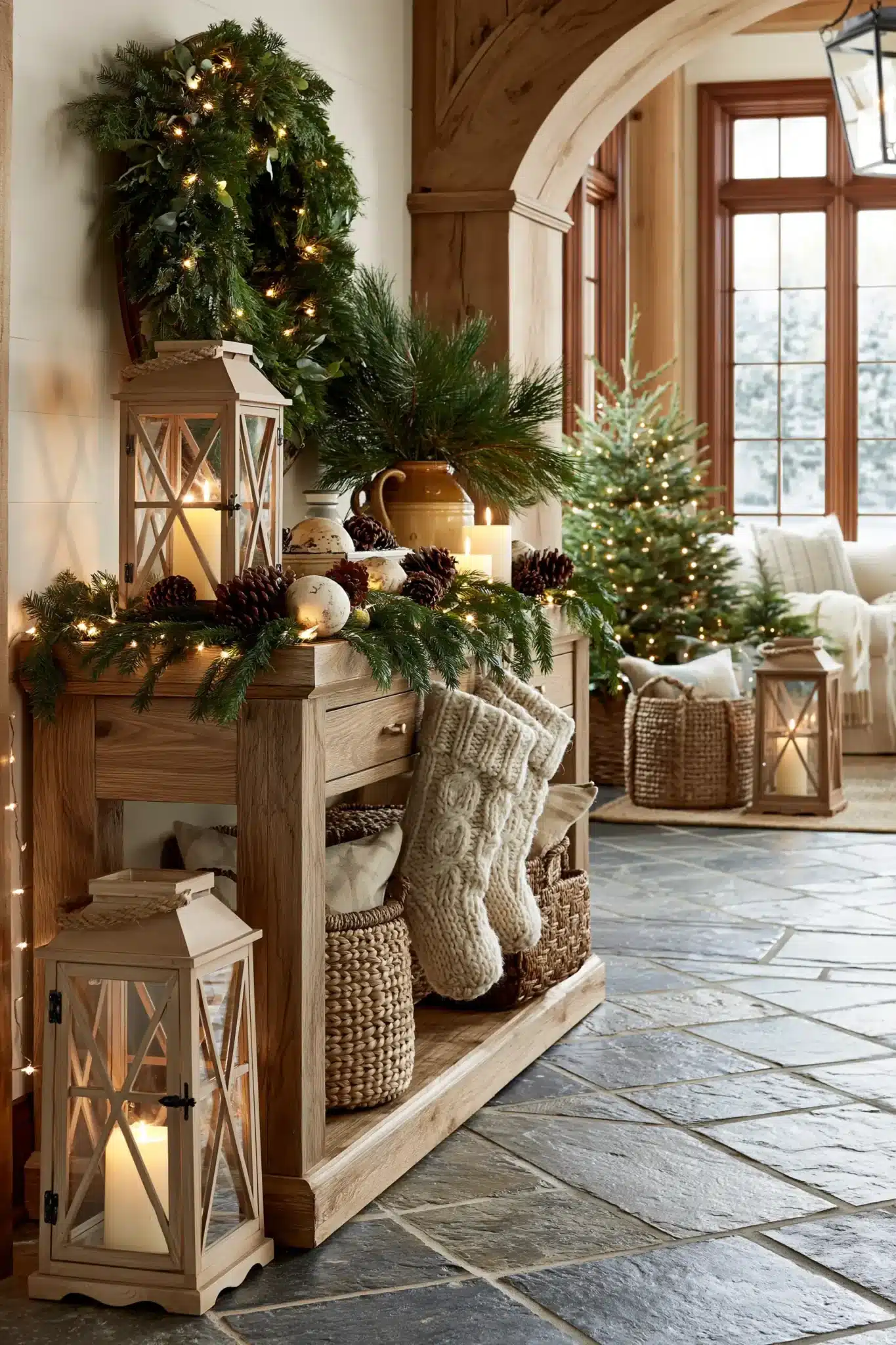 christmas entryway table decor
