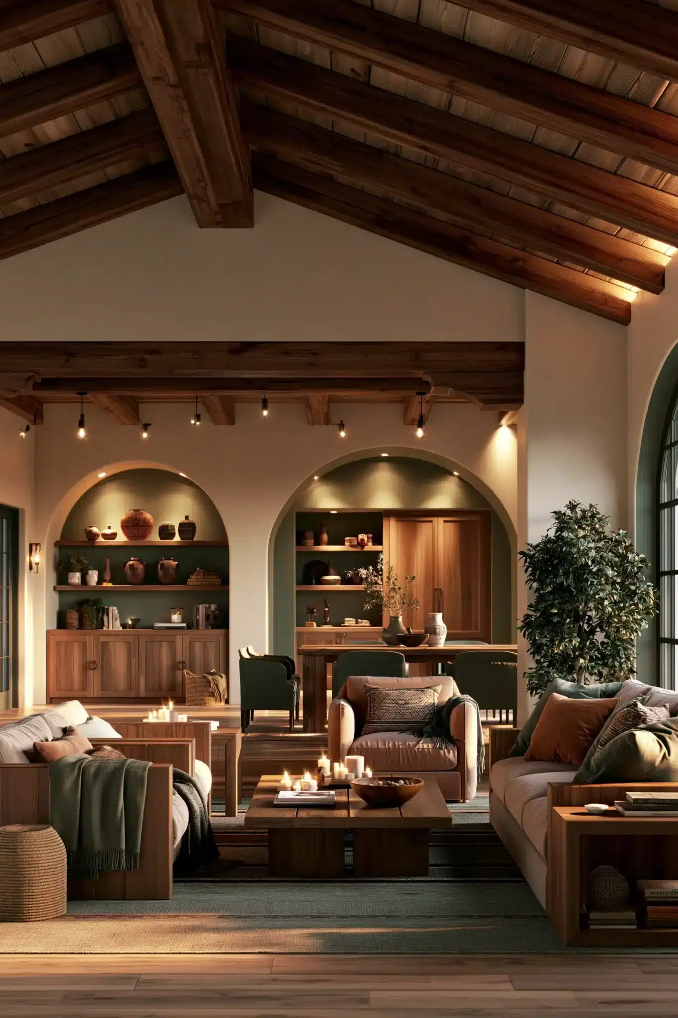 sage green and brown living room