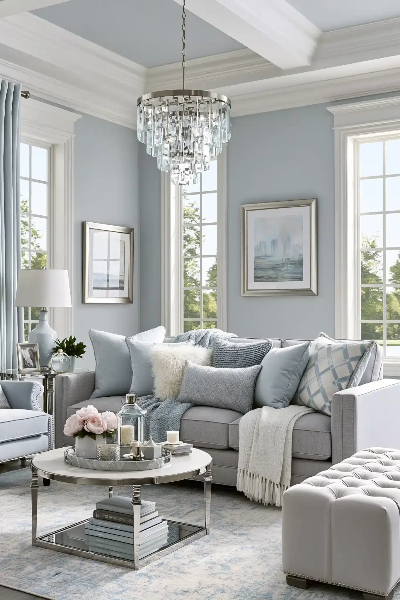 light blue and grey living room
