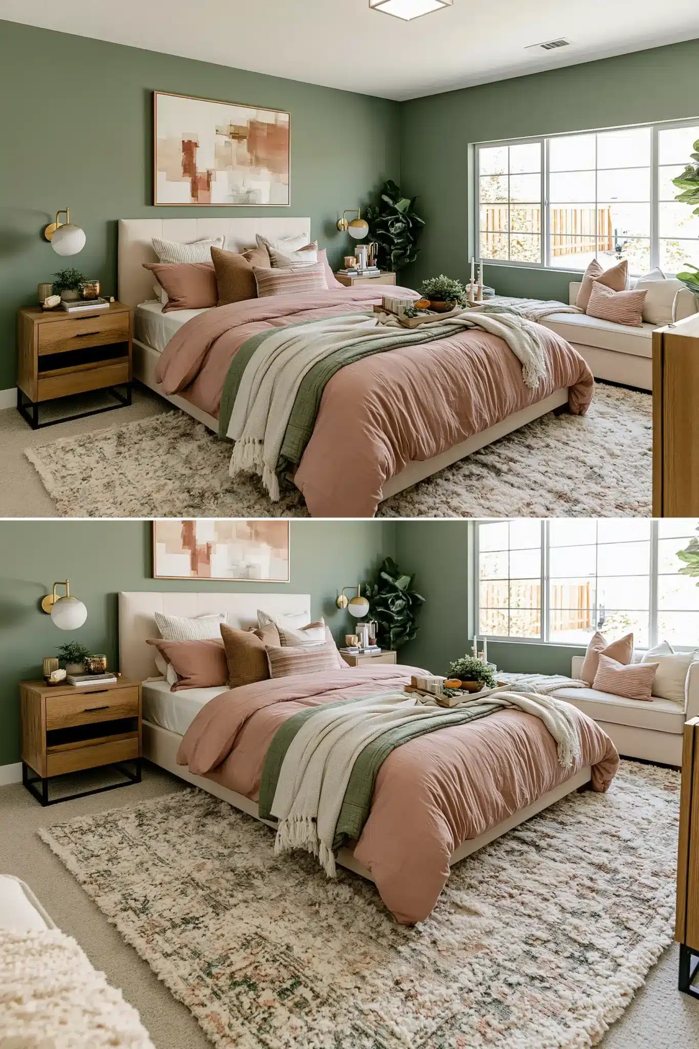 sage green and blush bedroom